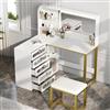 YNYHTER Penteadeira Maquiagem, tavolo da trucco con luce LED regolabile, 5 cassetti, ripiano aperto, armadio laterale (bianco, 120 x 80 x 135 cm)