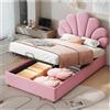 Wyibwy Letto per bambini,90x200cm,imbottito,con testata e rete a doghe,testata regolabile in altezza,con contenitore idraulico,letto singolo,tessuto velour,rosa(senza materasso)
