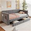 Moimhear Letto imbottito divano letto, vano portaoggetti sui lati del letto, due cassetti sotto il letto, ospiti o come letto singolo, tessuto di velluto, grigio, 90 x 190 cm