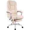 CLP Sedia da ufficio ergonomica Pacific con inserti in vera pelle e funzione massaggio, sedia girevole regolabile in altezza, portata 150 kg Colore:crema