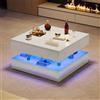 BLSYHDH Tavolino bianco lucido,Tavolino bianco con LED,Tavolino da salotto moderno con 2 cassetti,Tavolo da salotto lucido alto da soggiorno,Tavolo da caffè (bianco, 78x78x43)