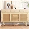 Gelukueub Credenza comò rattan ante scorrevoli legno massiccio maniglia metallo dorato ripiani regolabili rovere 120x40x78