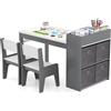RELAX4LIFE 3 in 1 Set Tavolo e 2 Sedie per Bambini in Legno, con Rotolo di Carta, Mensole e 4 Cassetti in Tessuto, Mobile Montessori per Cameretta per Disegno e Cameretta, 100 x 50,5 x 58 cm (Grigio)