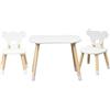 Rebecca Mobili Set Tavolino e 2 Seggiole per Bambini, Tavolo Bimbi con Sedie, Bianco Marrone, MDF Pino, per Cameretta Montessori - Misure: 44 x 60 x 56 cm / 47 x 30 x 28 cm - Art. RE7137