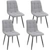 WAFTING Set di 4 Sedie da Pranzo, Sedie Imbottite con Schienale Alto, Sedie da Cucina a Motivo a Quadri con Base in Metallo per Sala da Pranzo, Soggiorno, Cucina e Reception, Grigio