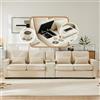 Lubvtti Divano moderno a 4 posti con tasche per braccioli e 4 cuscini, con console, 2 portabicchieri e 2 prese USB, in lino, adatto a molte occasioni (Beige+USB)
