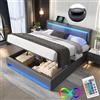 Autheria Letto Matrimoniale con Contenitore 140x200 cm con LED e USB(Supportato Senza Fili), Letto una piazza e mezza con Testiera e Vano Portaoggetti, Letto Contenitore con rete a doghe, Struttura Letto in PU