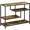 HOMCOM Tavolo consolle Tavolo d'ingresso, punta del divano in stile industriale con 4 livelli di stoccaggio, 3 ripiani inferiori, acciaio e aspetto legno, 99,6 x 33,6 x 74 cm