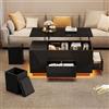 Wyibwy Tavolino da caffè 100x50x45cm, tavolino da divano 4 in 1 regolabile in altezza con LED, con 2 cassetti, con 2 sgabelli, tavolino laterale con spazio di archiviazione nascosto, nero