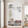 Zepneiy Armadio alto con panca e ripiano per scarpe con 3 ganci e deposito aperto, bianco, 120×40×190 cm