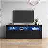 SUKY Mobile TV lucido con illuminazione a LED, 160 x 35 x 60 cm, 3 scomparti aperti, 2 ante, 2 cassetti, controllo smart app, per TV da 70 pollici, supporto per TV lucido (nero)