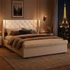 CXHLXYR letto 160 x 200 con rete, imbottito USB e 2 lampade da lettura, contenitore e rete a doghe, letti per adulti con lampada da comodino regolabile, velluto (Beige-C, 160 x