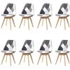 HJhomeheart Set di 8 Sedie da Pranzo in Tessuto Patchwork con Cuscino del Sedile e Gambe in Legno Massello per Sala da Pranzo, Soggiorno, Cucina, ecc. (Grigio Patchwork)