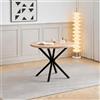 BenyLed Tavolo da Pranzo Rotondo con Gambe Robuste a Forma di X, 100cm*100cm*76,5cm per Cucina, Piccoli Spazi, Appartamento (venature del legno chiare)
