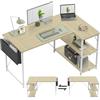 TRIUMPHKEY Scrivania ad Angolo Reversibile 140cm,Scrivania da Ufficio,Scrivania Salvaspazio,Scrivania per Computer,Tavolo da Lavoro,Struttura in Acciaio(Beige)