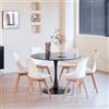 Uderkiny Set tavolo da pranzo e sedia, Tavolo da pranzo rotondo in MDF da 110 cm con 6 moderne sedie da pranzo, adatti per cucina, sala da pranzo, soggiorno, caffetteria, balcone (Nero，6 Bianco