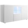 MB Muebles Bonitos, Credenza a tre ante con LED Natolia, Madia Soggiorno, Melamina Opaca, Bianco, 150x82x40 cm