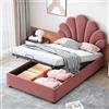 Wyibwy Letto imbottito 90 x 200 cm per ragazzi,letto contenitore idraulico,letto singolo con testata fiorita e struttura a doghe e Testata regolabile, tessuto di velluto, rosa intenso