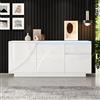 Kelodan Armadio da soggiorno, 140 x 40 x 60 cm, in MDF lucido, con 3 armadi, cassettiera con LED, credenza con 1 cassetto, armadi con ripiani regolabili
