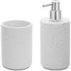 Inbagno Set Accessori Bagno 2 Pezzi Effetto Pietra Bianco, Dispenser e portaspazzolini, in Resina (Set 2)