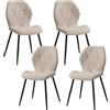 HJhomeheart Set di 4 Sedie da Pranzo, Sedie da Cucina Moderne, Sedie Imbottite con Gambe in Metallo, Cuscini in Tessuto con Motivo a Rombi, Beige