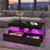 BIYFSDS Tavolino moderno con LED, tavolo da soggiorno lucido con 2 cassetti e ripiano aperto, tavolo centrale rettangolare con 3 aperture di stoccaggio, piano ad alta lucentezza (nero-1, 104x53x46)