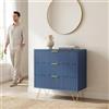 QMTXBYJ Comò Blau a 3 cassetti, Mobiletto in Legno, Comò per Camera, Comodino con 3 Cassetti, Piedi in Metallo, Armadietto per Camera, Soggiorno e Ingresso, 60x40x70cm