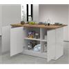 VE.CA.s.r.l. VE.CA - Isola Cucina Clarissa con Piano Lavoro 90x155x90 cm, Made in Italy - Mobile Cucina Moderno, Credenza con 3 Ante - Ideale come Tavolo da Pranzo - Bianco Lucido/Wotan