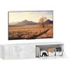 HOMCOM Mobile TV Sospeso per Televisori 45-55-65 Mobile Porta TV con 2 Armadietti con Ante a Ribalta per Salotto, Soggiorno e Camera da Letto 140x33x29.8 cm Bianco Lucido