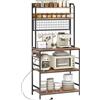 HOMCOM Scaffale Cucina con Multipresa e Ripiani Regolabili, Scaffale per Microonde 5 Livelli con Pannello a Rete e 10 Ganci, Mobile Cucina Vintage Struttura in Acciaio, 80x40x170 cm, Marrone Rustico
