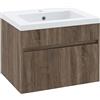 kleankin Mobile Lavabo da 60cm con Lavandino in Ceramica, Mobile Bagno Sospeso in Legno con Cassetto Soft Close, Marrone Chiaro