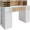 Vicco Scrivania con ripiani, Bianco/Sonoma, 126.8 x 50 cm XL con ripiani, adatto come postazione di lavoro con passacavi e superficie d'appoggio