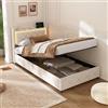 KOOPMAD Letto 90 x 200 cm, con cassapanca, letto singolo con vano portaoggetti, letto matrimoniale con LED e USB, letto per ragazzi 90 x 200 cm, con testa di stoccaggio, idraulico, letto a molle, in