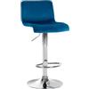CLP Sgabello da Bar con Schienale Regolabile Hover, Poltroncina Imbottita con Rivestimento in Velluto, Sedia Girevole da Bancone in Metallo, Colore:Blu, Materiale Base:Metallo Effetto Cromato