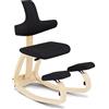 Varier Thatsit Naturale/Nero Sedia Ergonomica Kneeling Regolabile con Schienale e Struttura in Faggio per Postura Attiva - Garanzia di Qualità 10 Anni