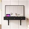 NNJN Tavolo da toeletta da appendere con specchio, 3 cassetti e prese, scomparto per carte di credito, porta bevande, nero, 100 x 105 x 45 cm (larghezza x altezza x profondità)