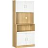 HOMCOM Mobile Dispensa Alto in Truciolato Bianco e color Legno a 4 Ante con Armadietti e Ripiano Aperto, per Cucina e Soggiorno, 80x40x180 cm
