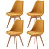 EGGREE Set di 4 Sedie Sala da Pranzo in Tessuto di Lino Sedie Imbottita per Cucina Ufficio Scandinave Design con Gambe in Legno di Faggio, Giallo