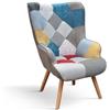 Mar.c.a. Design - Poltroncina Imbottita in Tessuto Patchwork - Struttura Sedia in Metallo Gambe Legno - Made in Italy