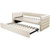 SogesPower Divano Letto Estensibile 90 x 200 cm, Colore Beige, Mobile Multifunzionale 2 in 1 Come Divano e Letto per Ospiti, Aspetto Classico con Bottoni, Struttura in Acciaio Stabile