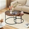 OHMG Set di 2 Tavolini Bassi in Marmo, Tavolino da Salotto, Diametro 70+50 cm, Grandi Tavolini Incastrati Rotondi, Aspetto Marmo e Struttura in Acciaio Dorato (Legno Scuro+Nero-70 * 70 * 45cm)