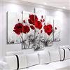 ZYQXI 5 Pezzi Quadro su Tela Pittura Decorativa Moderno con Fiori Combinati - Poster Estratto Papavero Rosso - Stampe su Tela Immagini Murali per Soggiorno - 40x60x2 40x80x2 40x100cm