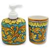 SICILIA BEDDA CAPACI Set Bagno in Ceramica di Caltagirone, verderame, Erogatore Sapone Liquido + Porta Spazzolini