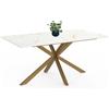 IDMarket - ALIX Tavolo da pranzo rettangolare per 8 persone con gamba a ragno in ottone e piano effetto marmo bianco ALASKA 160 cm