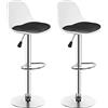 RELOVE Set di 2 Coppia Sgabello da Bar Moderno Sgabello Alto con schienale in Simipelle Sedia Alta da Cucina Regolabile Girevole-PU (bianco+nero)-2pz