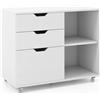 COSTWAY Cassettiera Ufficio, Mobiletto Rimovibili in Legno con 3 Cassetti Regolabili, 2 Scomparti e Ruote con Freno, Credenza Multiuso per Soggirno e Ingresso (Bianco)