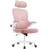 rattantree Sedia da Ufficio Ergonomica, Poltrona da Ufficio con Supporto Lombare 2D, Sedia Scrivania con Poggiatesta Regolabile 3D, Braccioli Ribaltabili a 90°per Casa Ufficio, Rosa