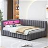 Lcoho Divano letto imbottito 140 x 200 cm, tessuto di velluto imbottito con luce LED e porta di ricarica USB, con schienale, testiera e telaio robusto (grigio)