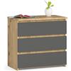 AKORD Comodino CL-3 con 3 Casetti | Per il Soggiorno Camera da Letto Guardaroba, L'ufficio e lo Studio | 60 x 57 x 35 cm | Peso 26 kg | ColoreRovere artigianale
