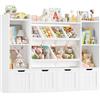 FOREHILL Scaffale per Giocattoli con Cassetti su ruote 140x30x106cm Bianco | Scaffale Portagiochi bimbi con 6 Scatole Rimovibili,Archiviazione per Peluche,Altezza adatta bimbi,Per Camerette, Sale Giochi